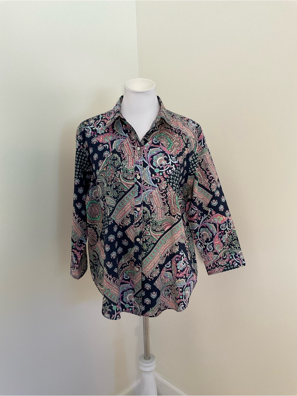 Lauren Ralph Lauren Navy Paisley Patchwork Button-Down Shirt